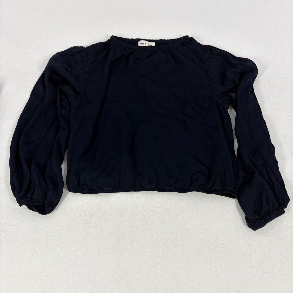 Cloth & Stone Blouse Women Medium Navy Blue Balloon Sleeve Office Career‎ Silky